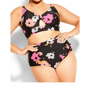 City Chic Black Floral Bikini Top & Bottom Size18W - NWT